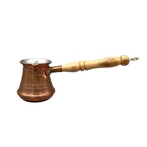 Handcrafted Copperbull Copper Turkish Coffee Pot With Wooden Handle